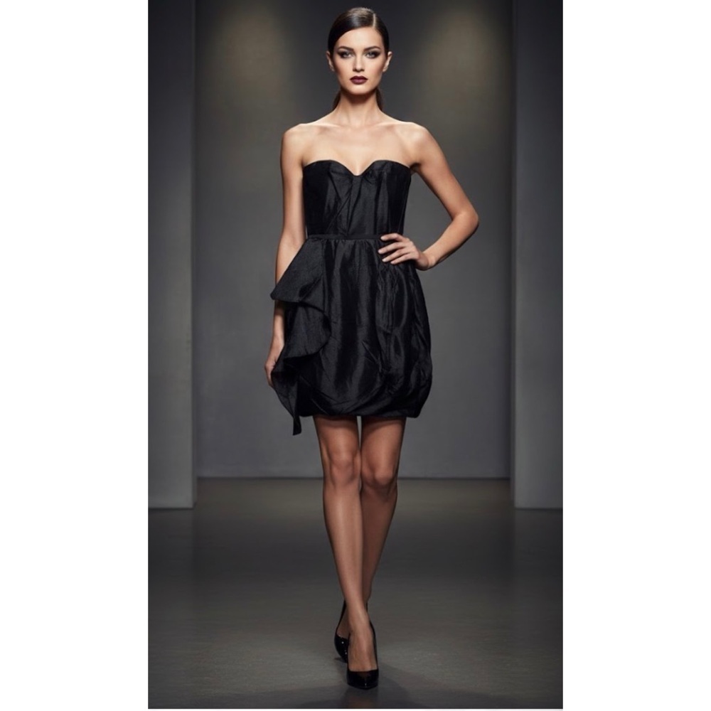 Camilla & Marc Designer Classic Black Strapless Corset Bodice Ruffle Dress 2
